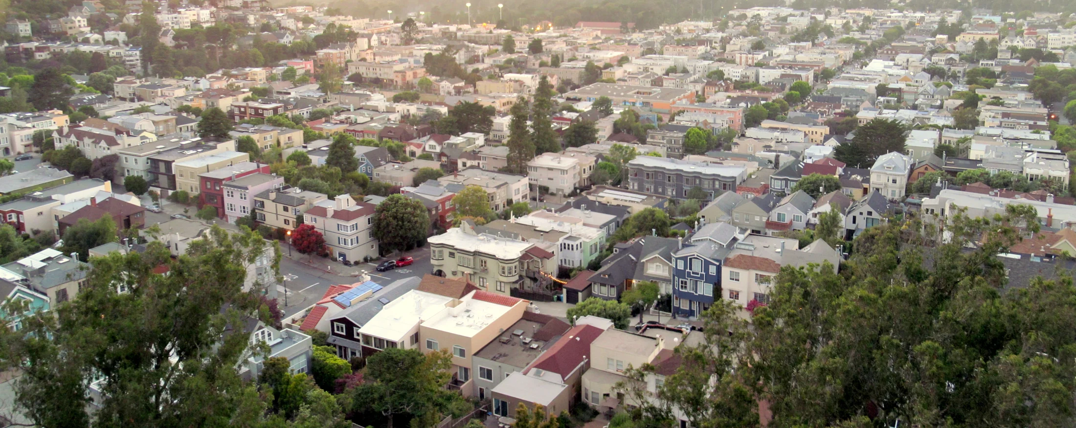 Cole Valley rooftops at sunset, viewed from Tank Hill.